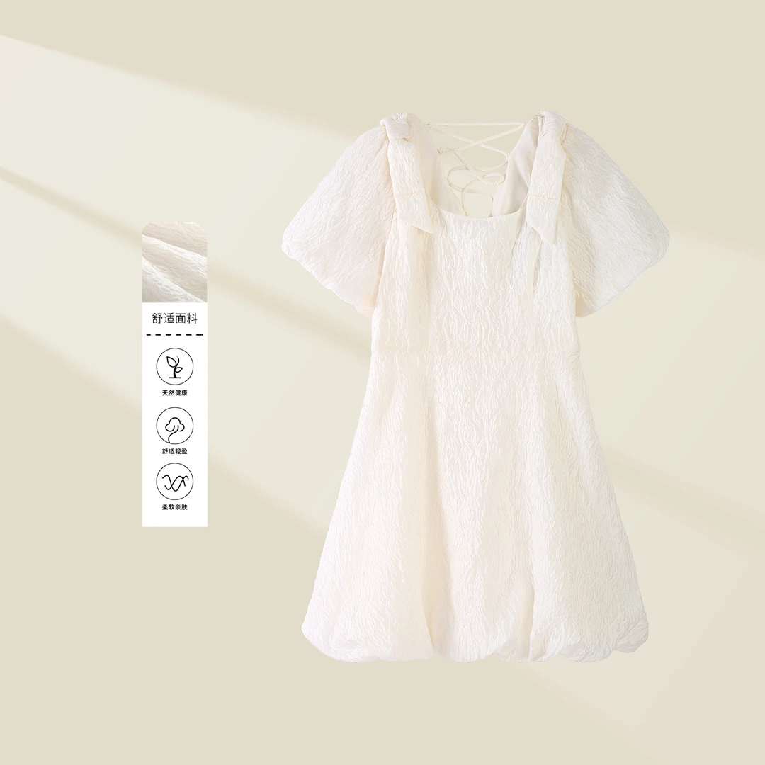 【诗语专属】L132073 蝴蝶结设计连衣裙，蕾丝镂空细节