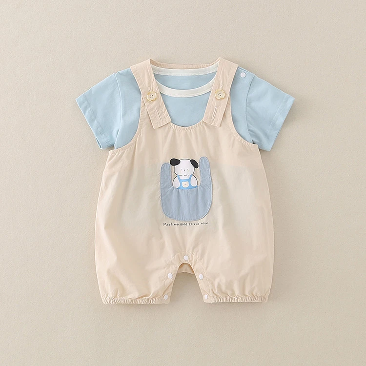 婴儿衣服夏装连体国风夏天背带裤短袖分体套装夏季幼儿洋气外出服