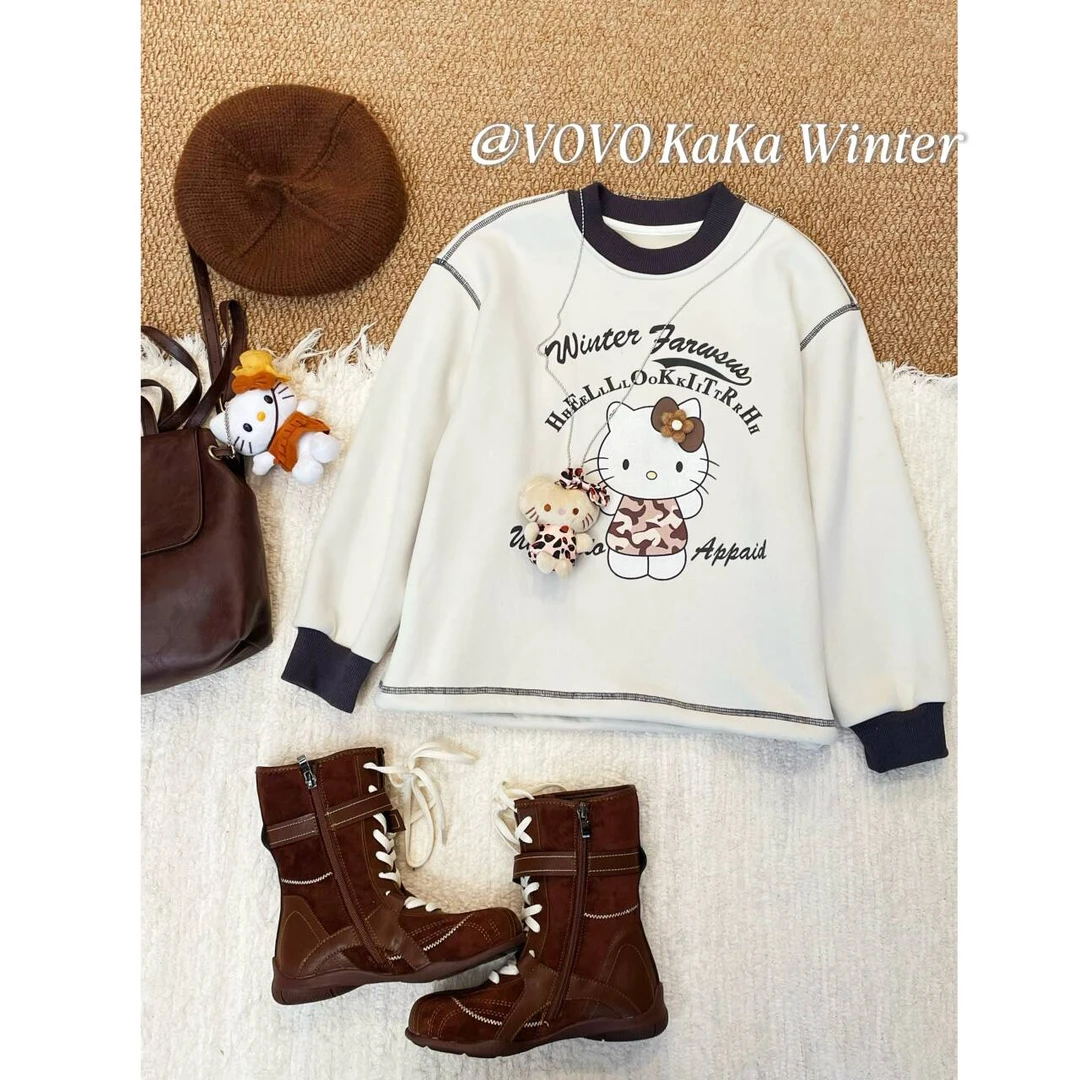 现货-【VOVO品牌店】2025冬季设计师款迷彩猫咪加绒卫衣 V52071101