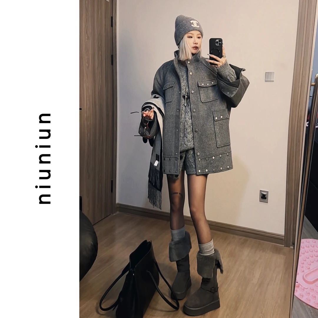 niuniu妞妞/『铆钉羽绒外套』秋冬时尚复古立领手工高定铆钉设计款