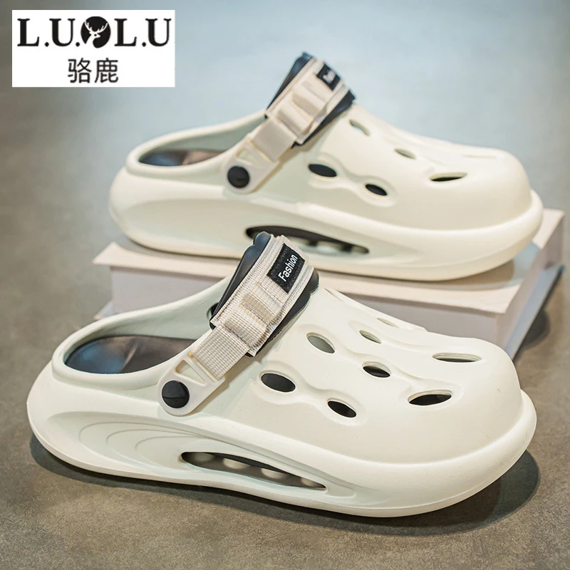 骆鹿洞洞鞋男款夏季厚底46踩屎感大码47男士户外开车运动包头拖鞋