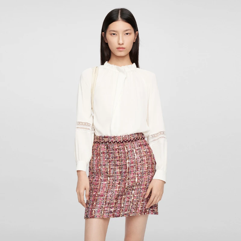 【歌】2025年早春新款桑蚕丝法式优雅蕾丝长袖衬衫女P5253