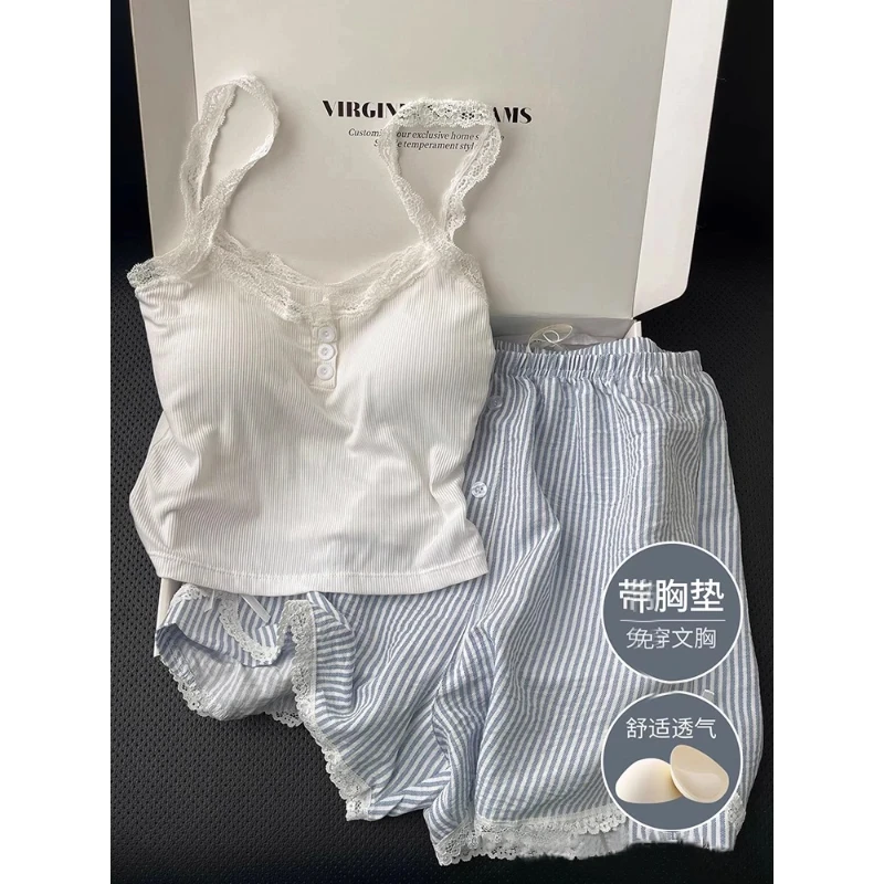 少女甜美白色花边睡裤女夏季2025新款休闲裤百搭网红时尚短裤外穿