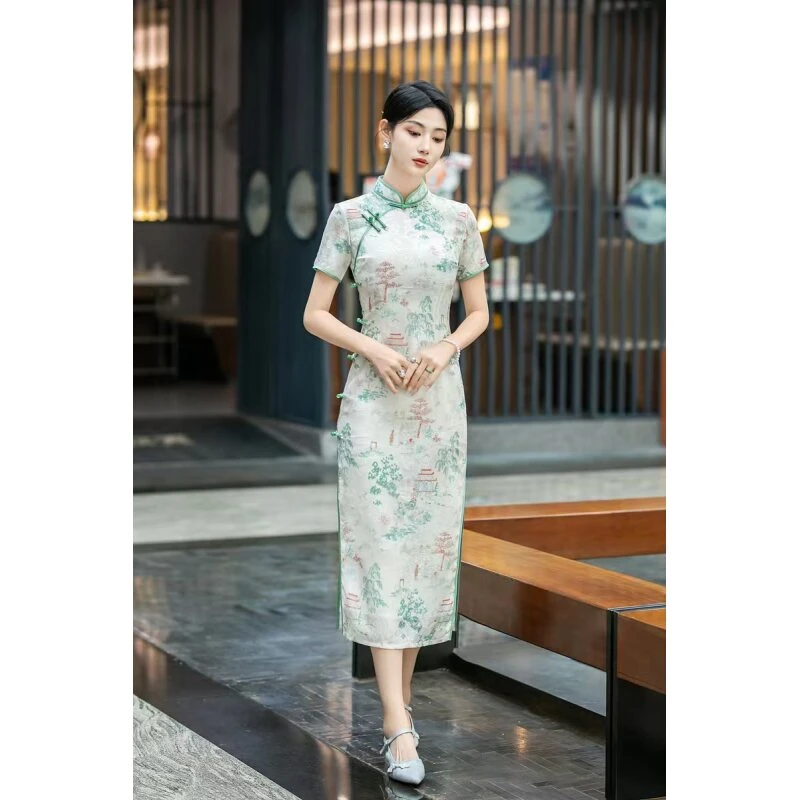 A102752,夏季新款上海新中式绝美民国古法修身日常旗袍裙