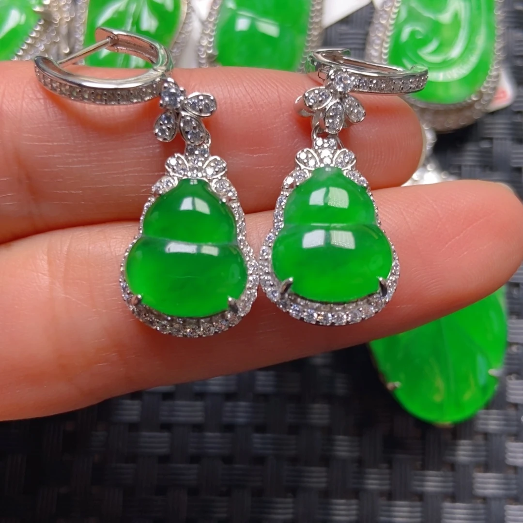 翡翠银S925镶嵌颈饰葫芦耳坠