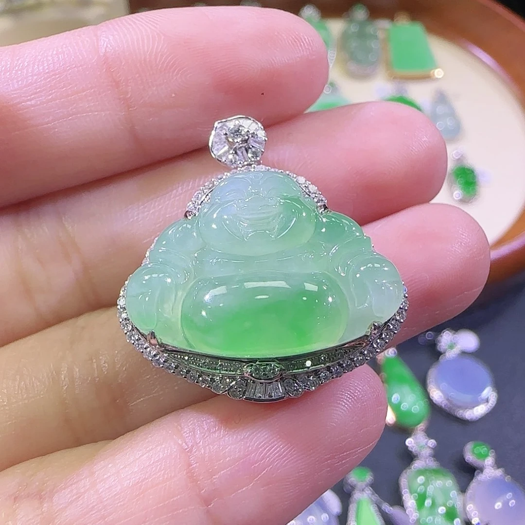 翡翠18K金镶嵌吊坠(不含链)