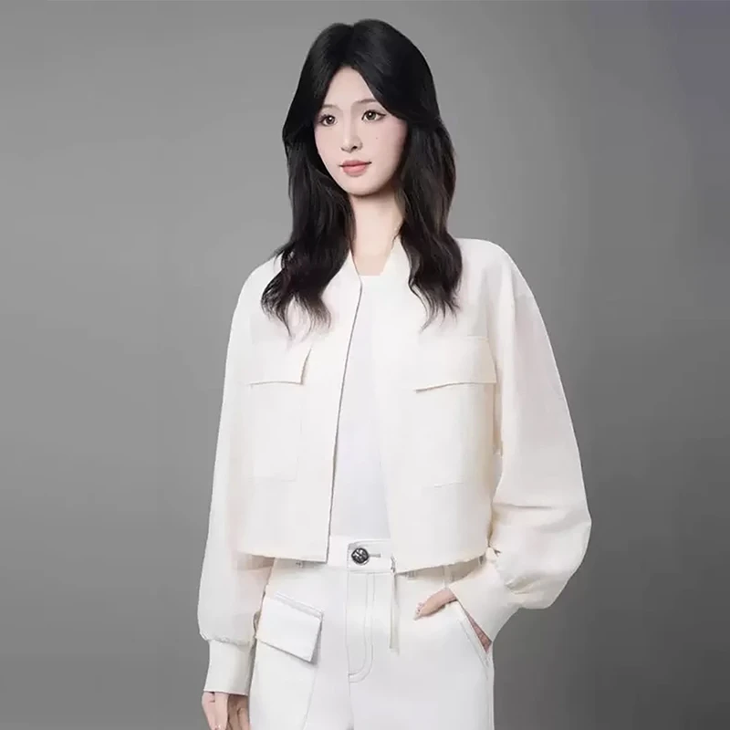 商场同款2025春新款休闲肌理感短款衬衫外套女立领拉链夹克540014