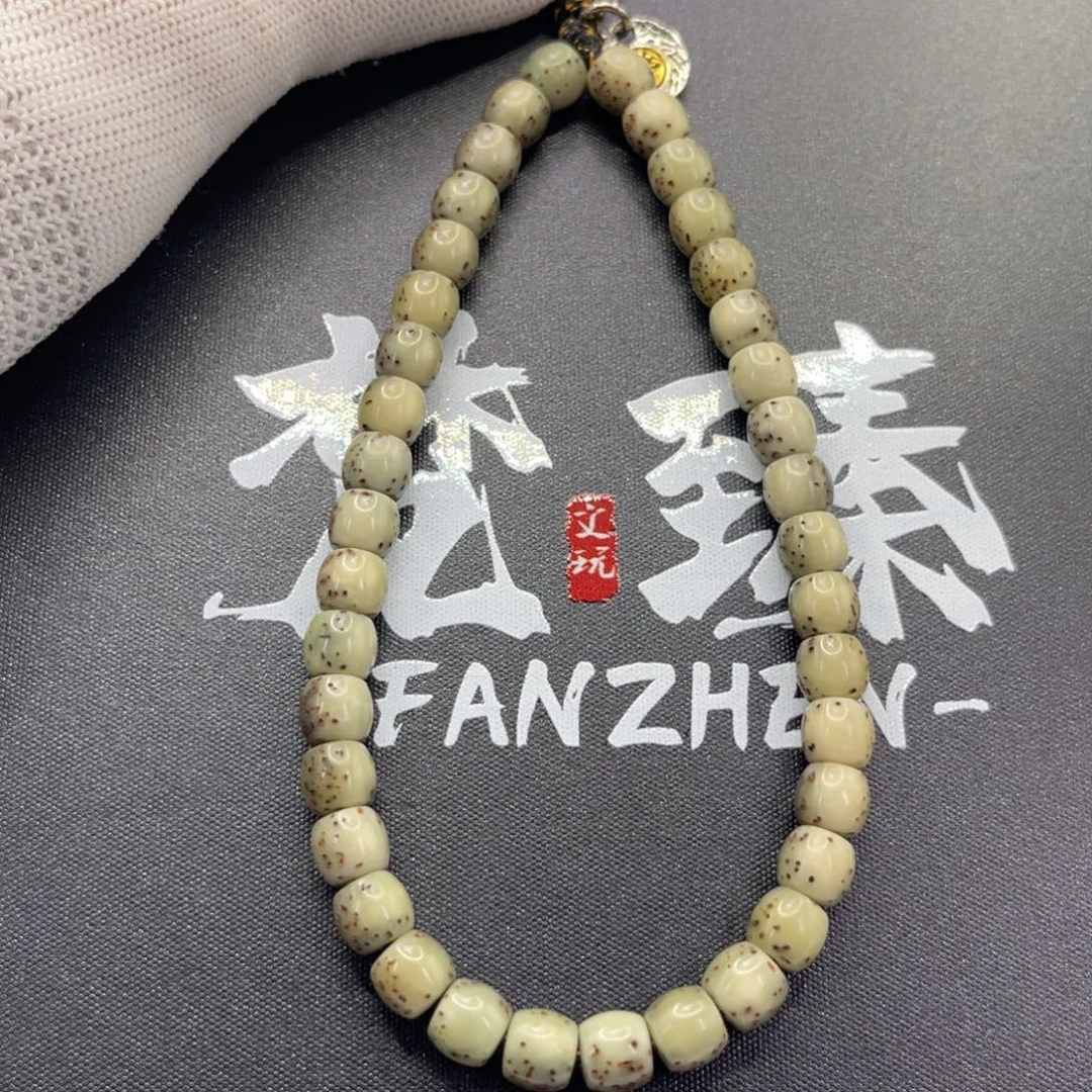 手串星月菩提设计款石玉绿冰糖藏式鼓珠7×6同枝精抛