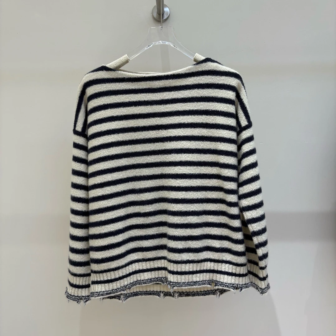 全新未使用 DIOR/迪奥 DI1267 条纹山羊绒图案毛衣36码原价20000