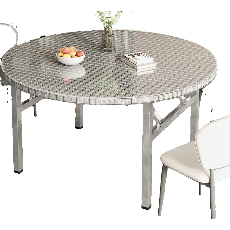 加厚不锈钢可折叠大圆桌适用于饭店排档酒店家用简约餐厅金属风格