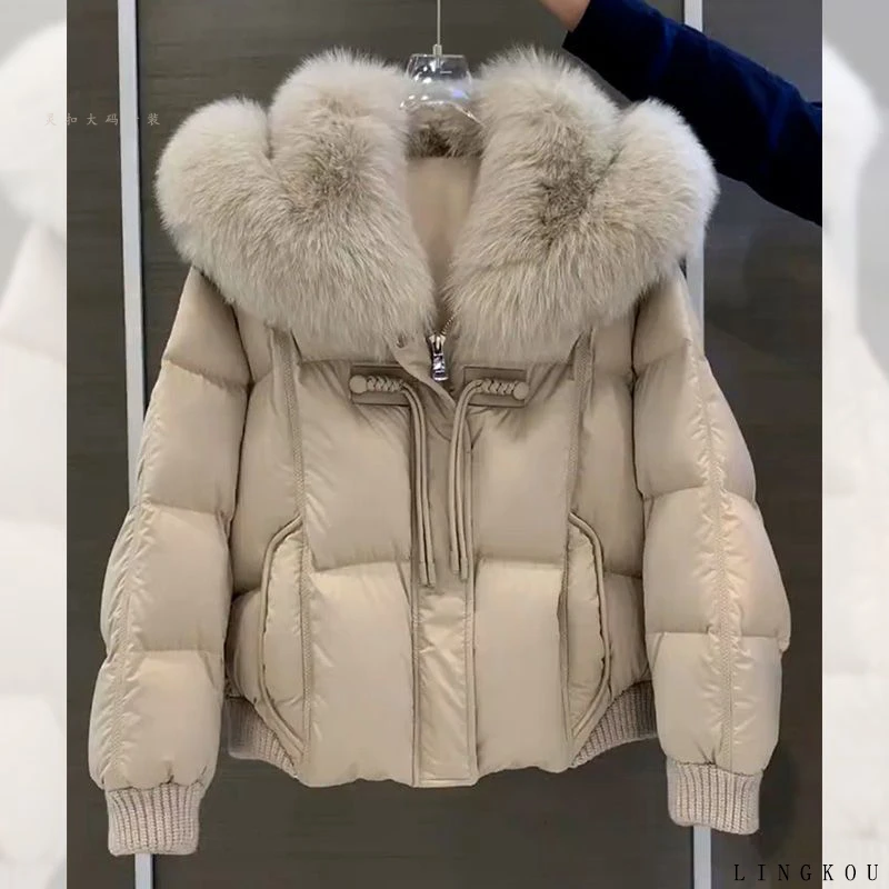 大码女装冬季新款设计感毛领棉服外套洋气百搭加绒加厚保暖棉衣女