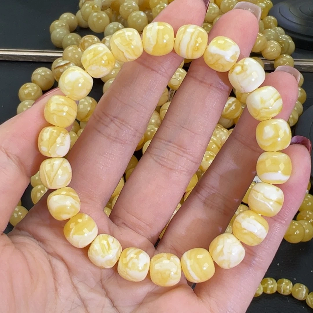 琥珀未镶嵌手链瓷白一线天