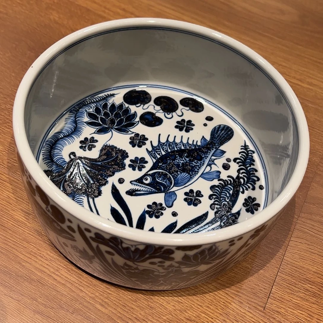 微瑕奢窑仿元鱼藻纹水洗