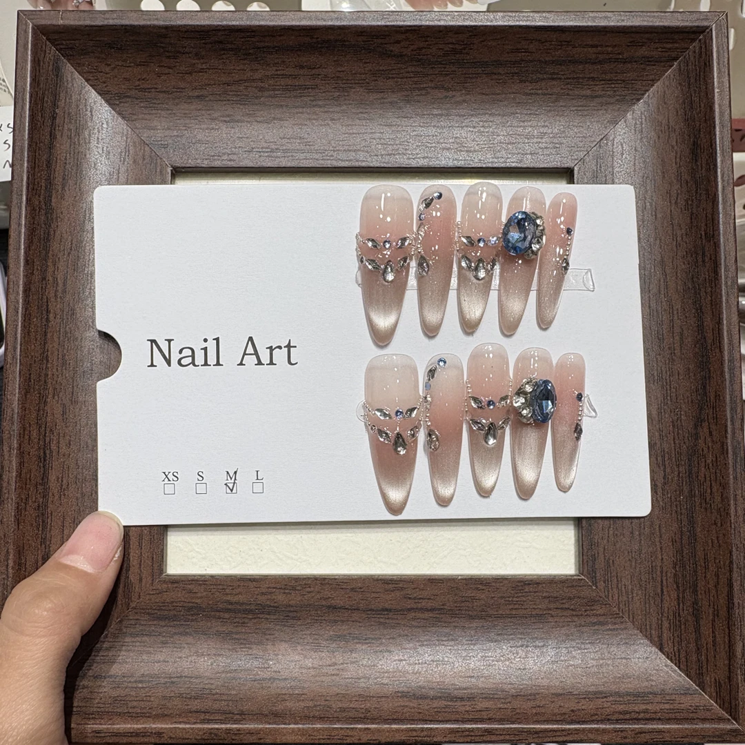 【编码013】冰透绿色纯手工渐变猫眼显白百搭穿戴甲