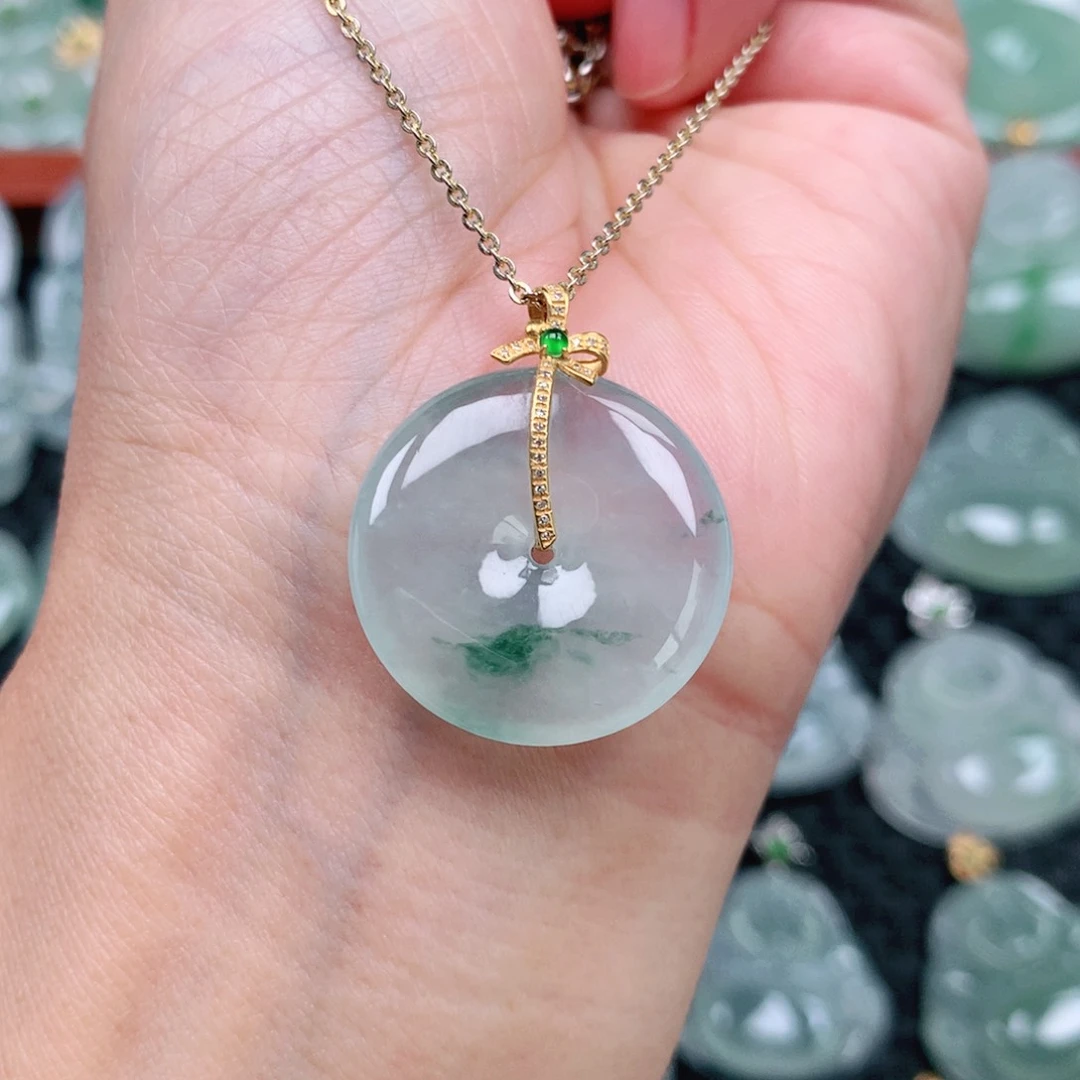 翡翠吊坠(不含链)18K金镶嵌