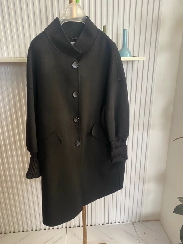 【H4240黑色毛呢外套2024年新款毛呢外套嫩黄色外套韩版短款