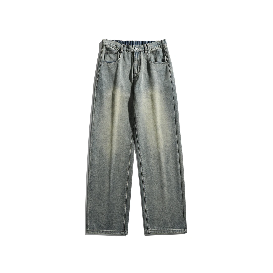 美式黄泥宽松牛仔裤夏季美式复古百搭直筒阔腿长裤子休闲牛仔裤