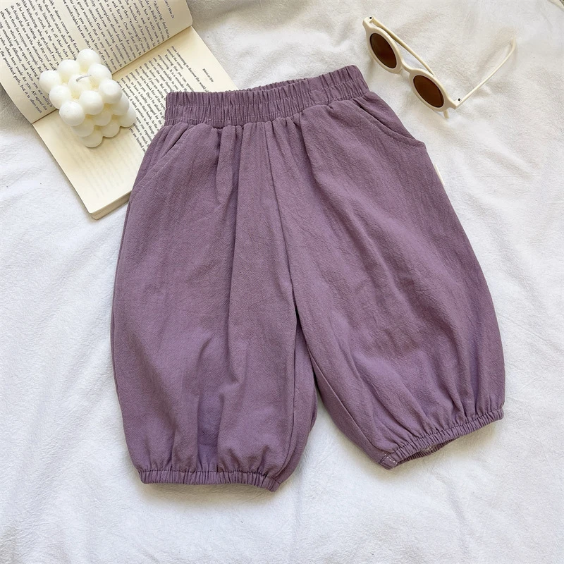 夏季儿童棉麻七分裤a类宝宝纯棉裤子韩版复古童装男女童灯笼裤