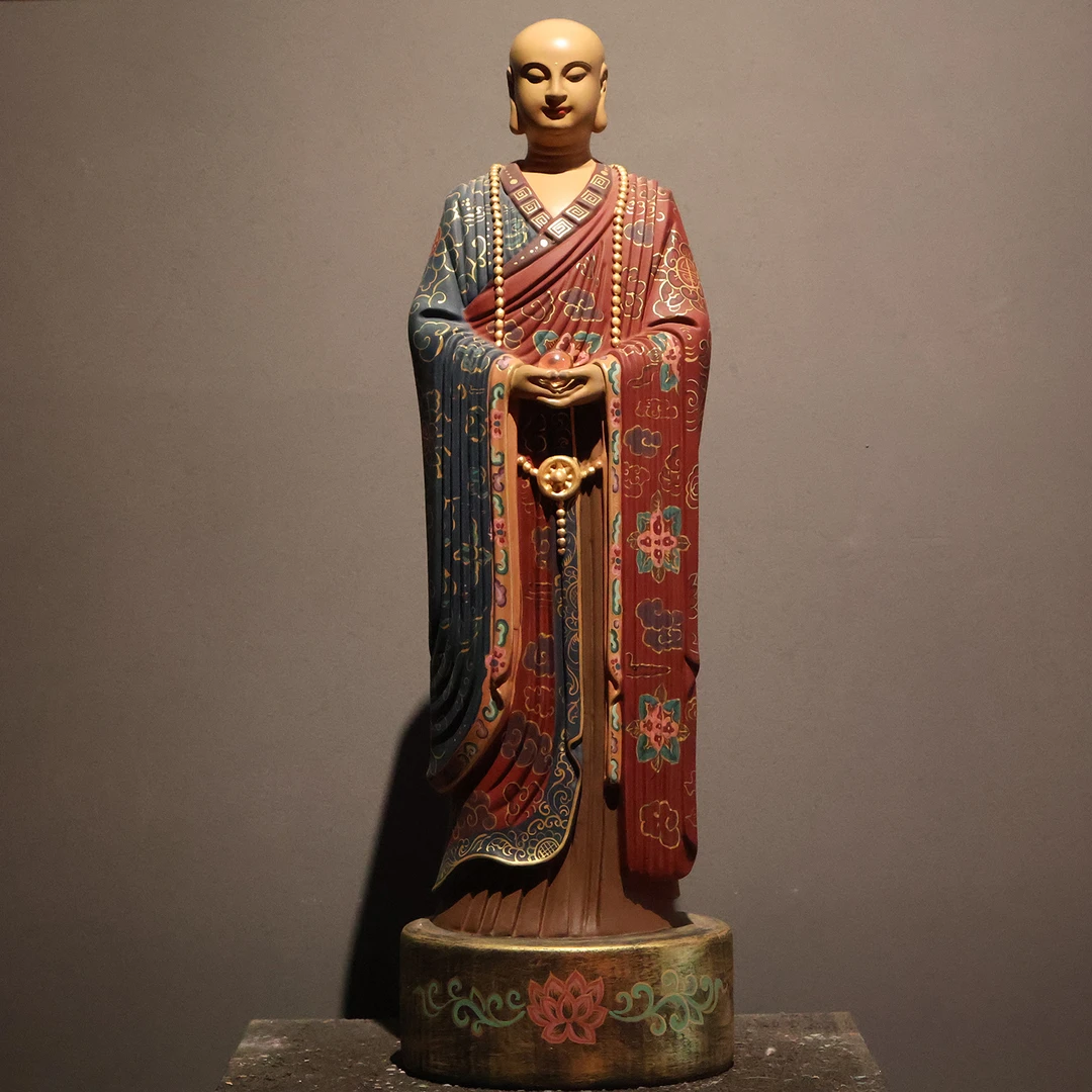 石雕摆件(15*12*48cm)矿物颜料手工描绘茶室空间室内乔迁新居礼物