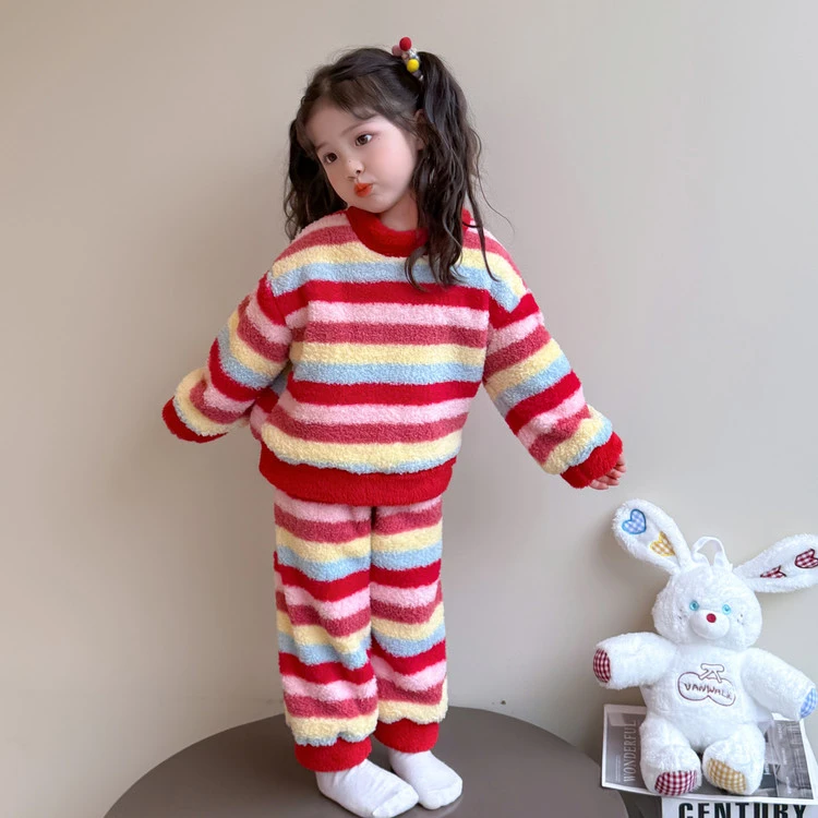 毛绒女童睡衣珊瑚绒秋冬款女孩2025新款宝宝冬季法兰绒儿童家居服