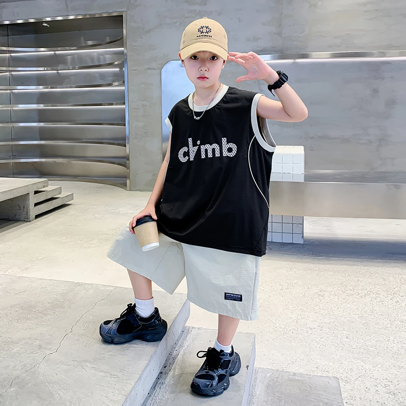 男童夏装新款背心套装2025帅气儿童夏季中大童运动男孩童装 8626