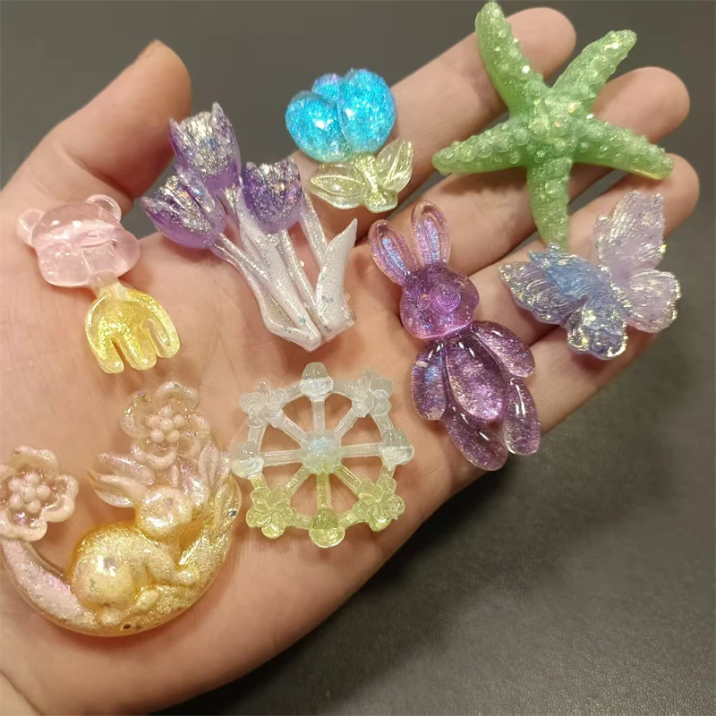 【许愿+对碰+隐藏】树脂郁金香蝴蝶兔子月亮兔风车DIY饰品配件