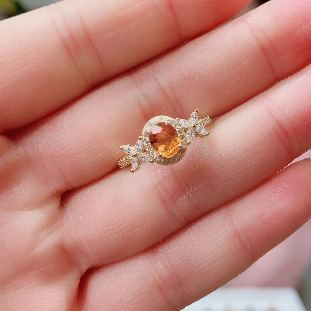 银S925镶嵌戒指石榴石（芬达石）