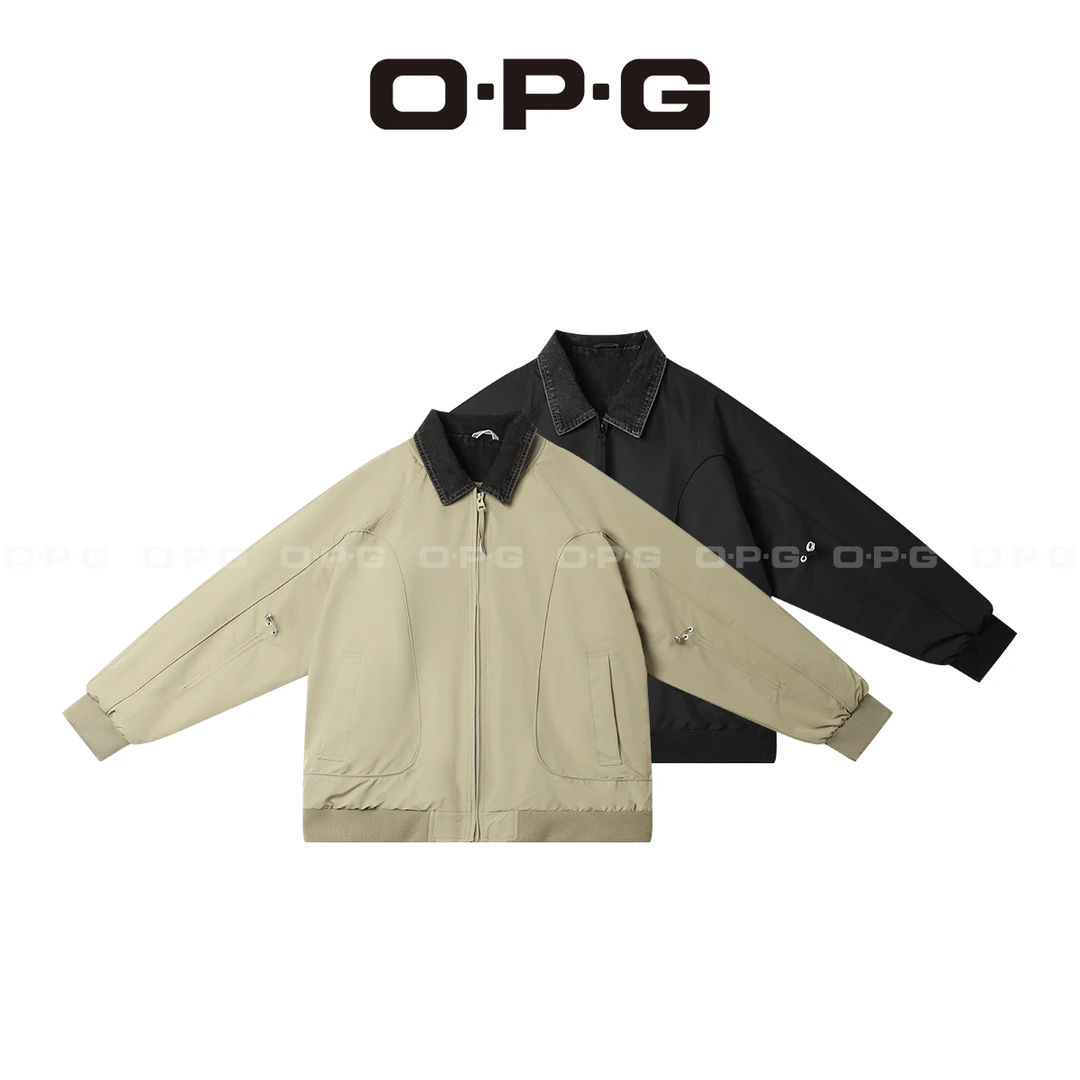 O.P.G【翻领拼接撞色牛仔外套】春夏情侣百搭假两件夹克5502