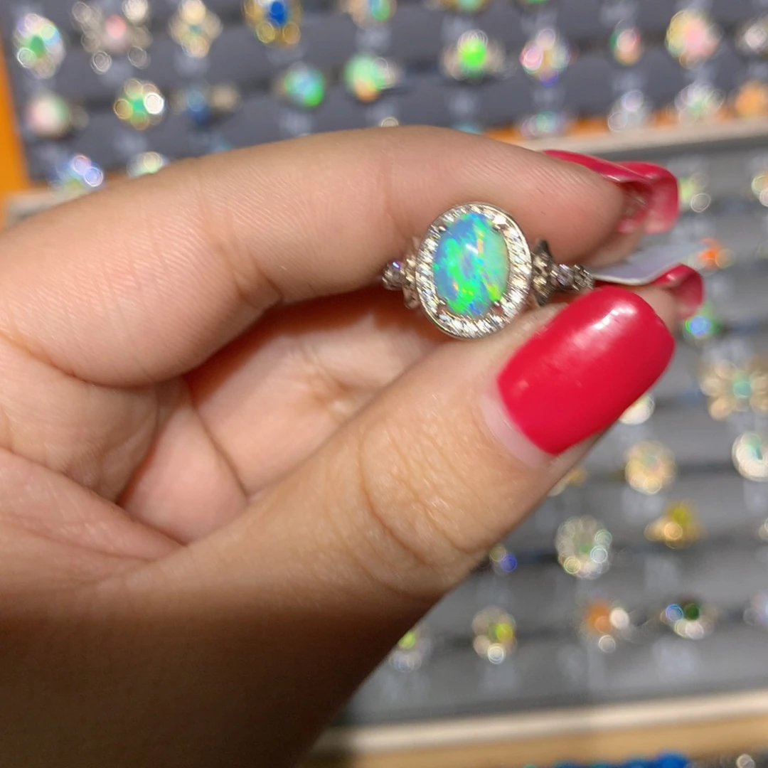 银S925镶嵌欧泊澳洲欧泊戒指l