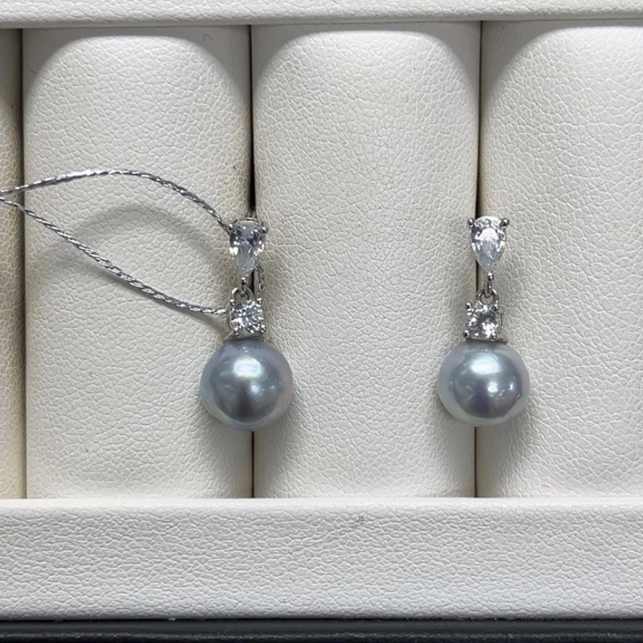 海水珍珠银S925镶嵌耳饰8mm  31号