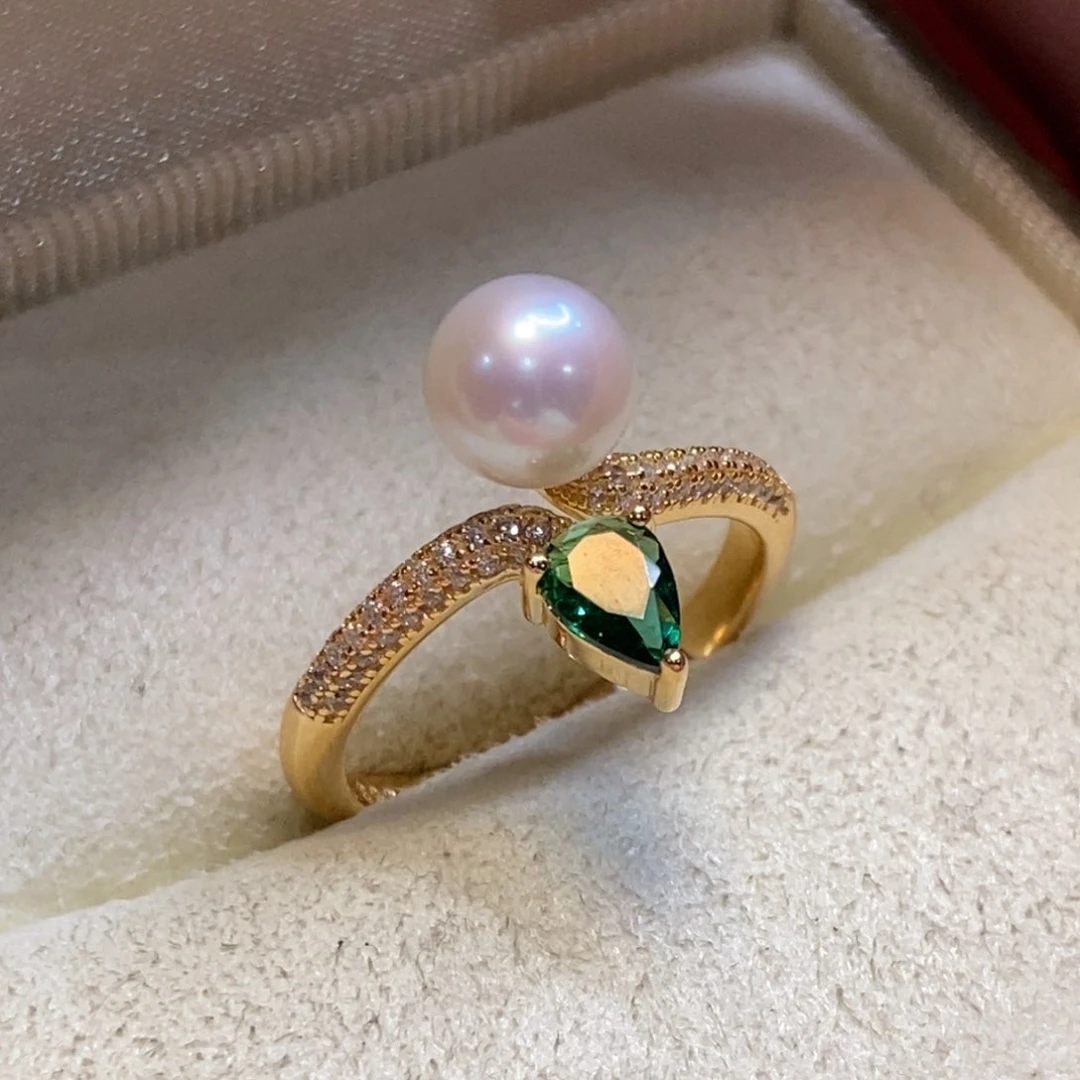 淡水珍珠戒指银S925镀金镶嵌