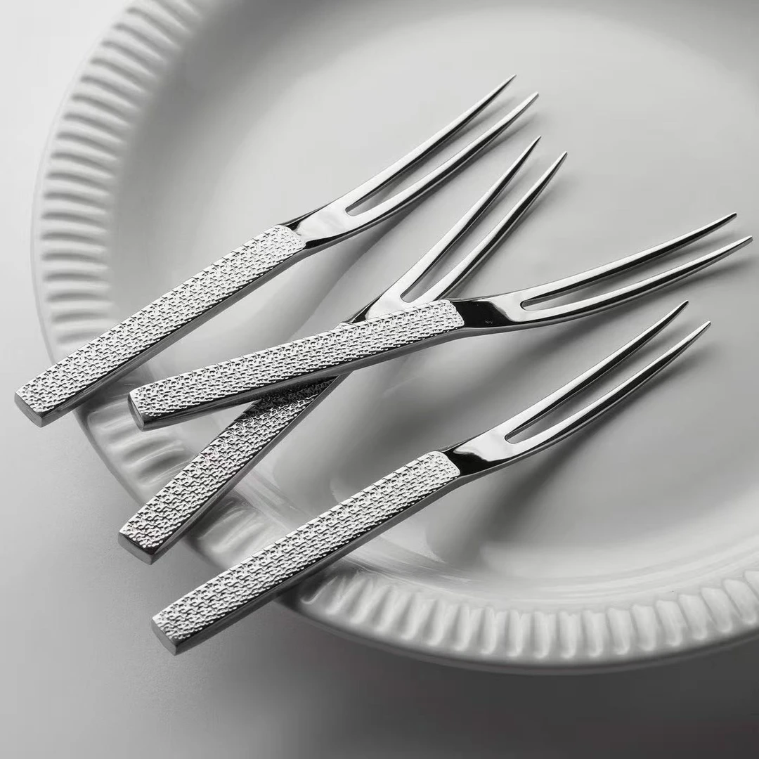 【锻造工艺】304不锈钢水果叉高奢甜品叉蛋糕叉家用高级感水果签