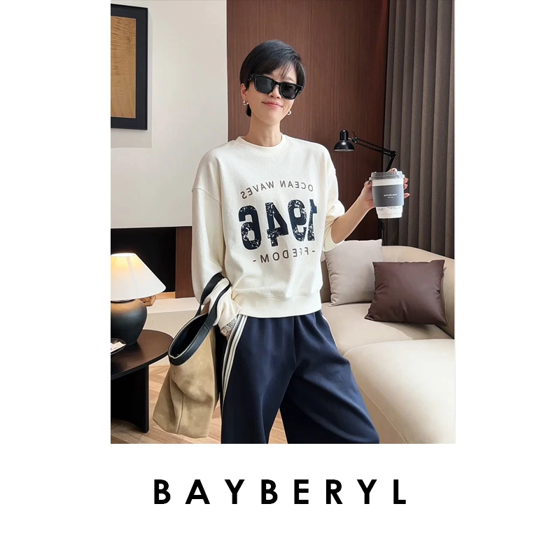 CC12-BAYBERYL老贝1946卫衣*加绒圆领做旧字母百搭卫衣NT5I3008