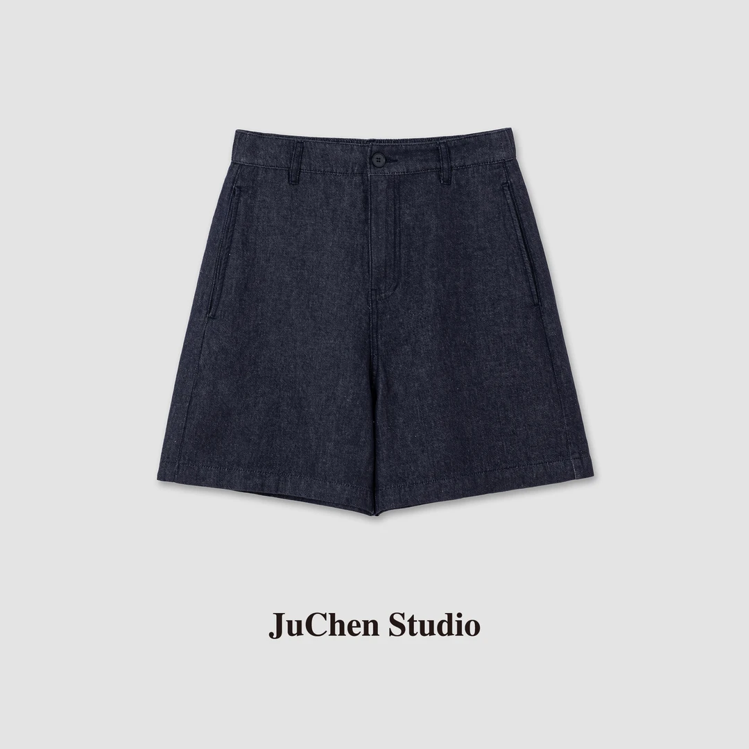 LIBOSHU“舒适派”棉麻牛仔质感高腰半松紧休闲短裤 SS303001-1-105