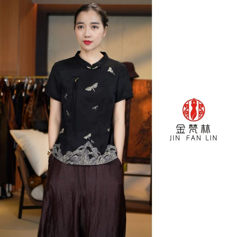 【亭亭玉立JX31434】新中式国风刺绣立领盘扣气质小衫设计款上衣