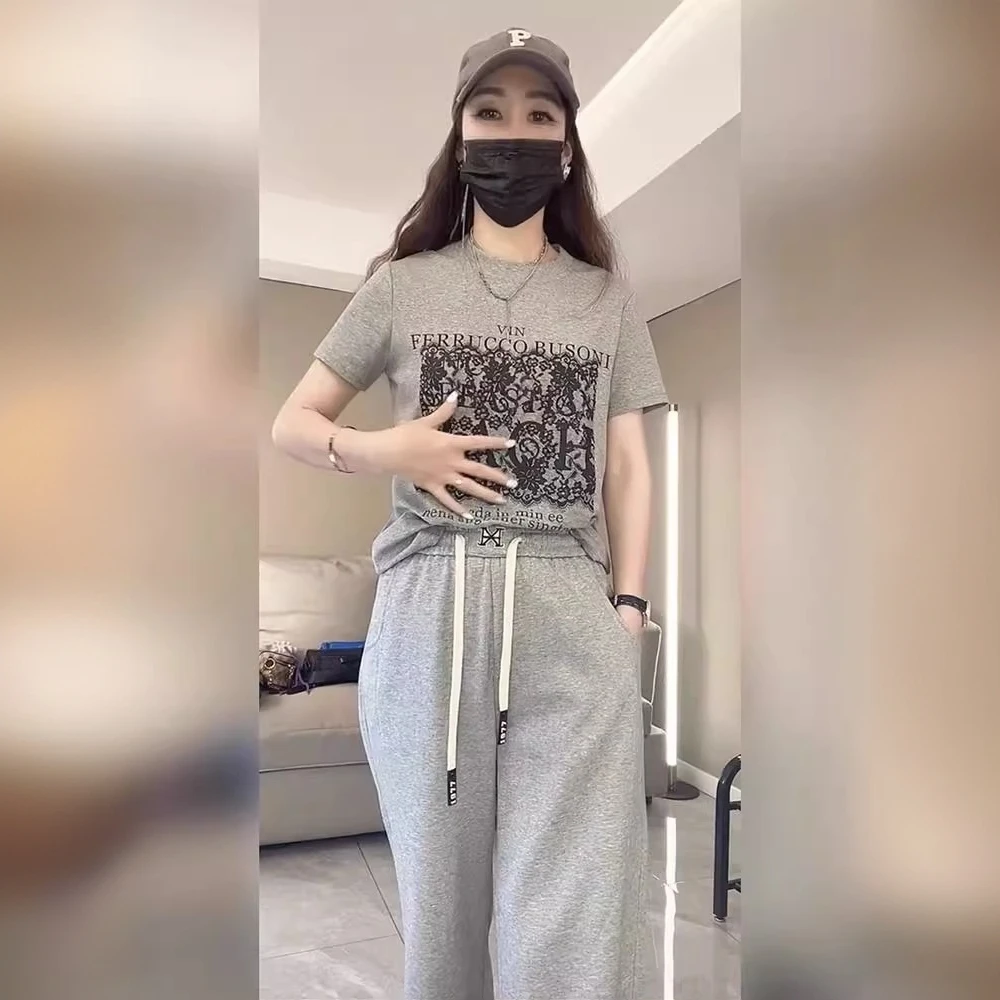 网红炸街运动衣服套装女夏新款流行炸街洋气减龄短袖阔腿裤两件套