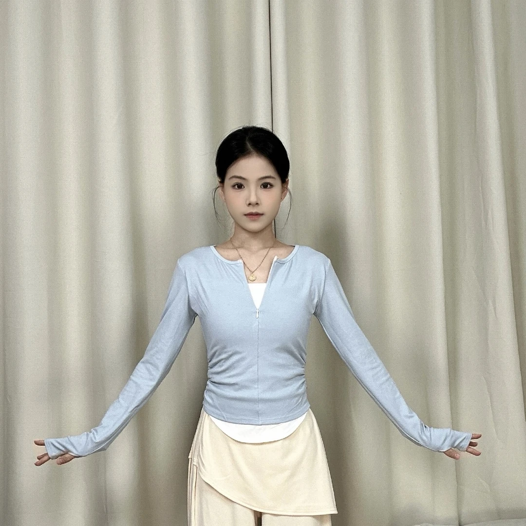 新款现代舞形体服假两件加绒圆领修身显瘦舞服瑜伽中国舞练功服