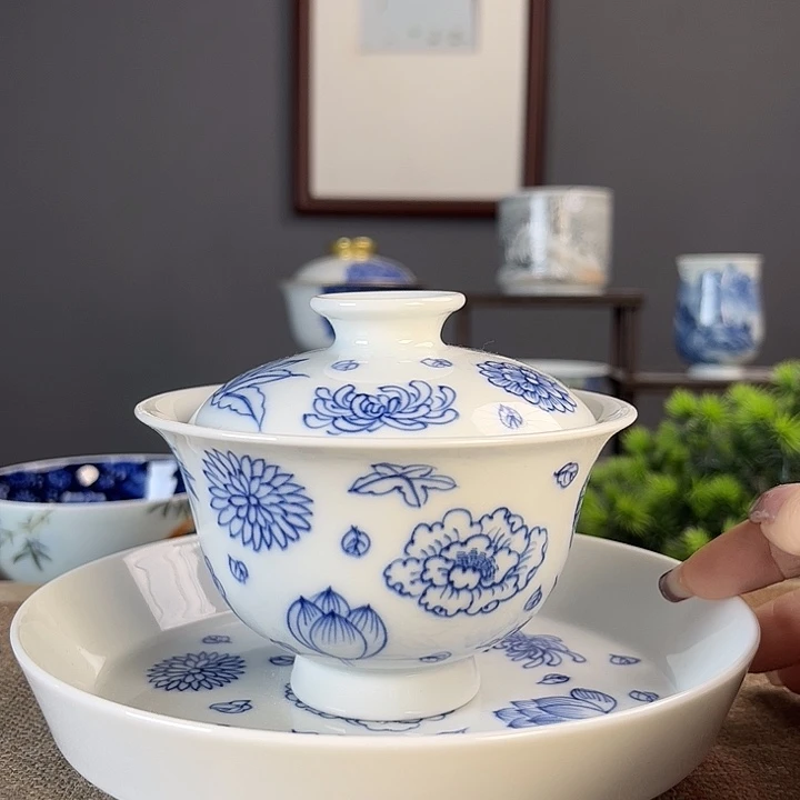 摆件景德柴烧茶杯多人