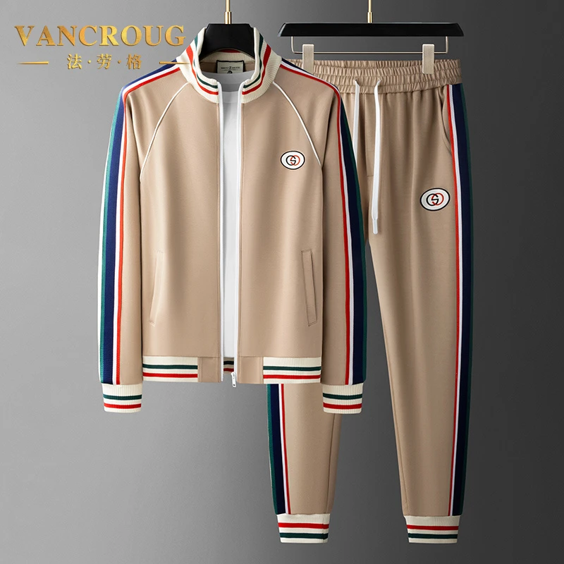 VANCROUG/法劳格休闲运动套装男士春秋新款时尚休闲高端立领套装