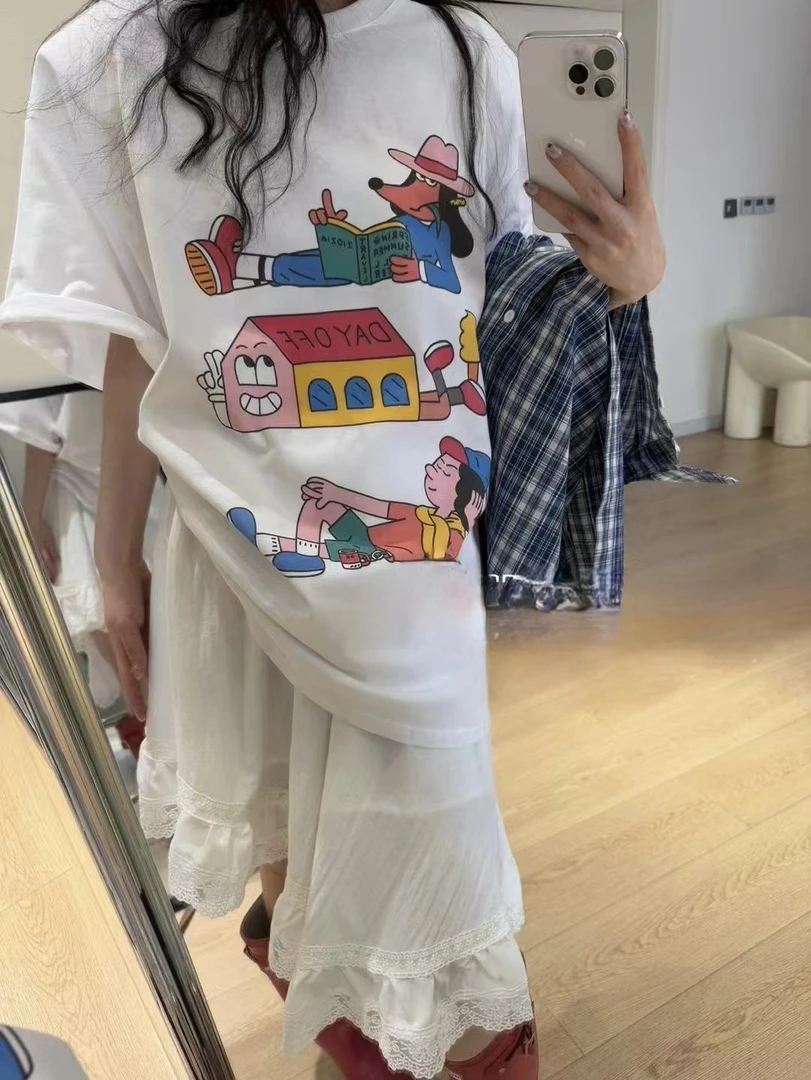 【東Room2025】春季新款卡通两小人短袖小众ins韩版休闲简约设计感