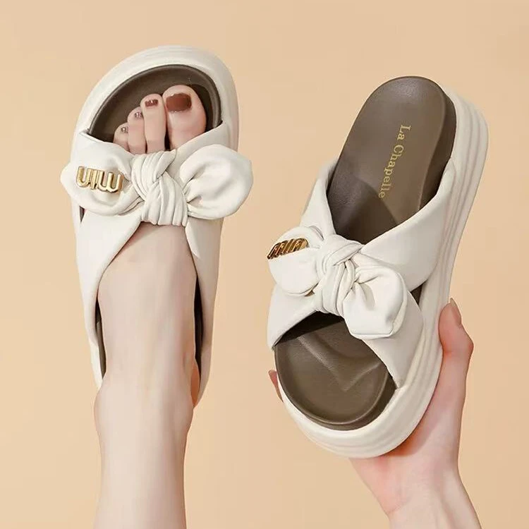 LA-8821 蝴蝶结拖鞋女夏外穿2025新款透气配裙子厚底法式鞋子女