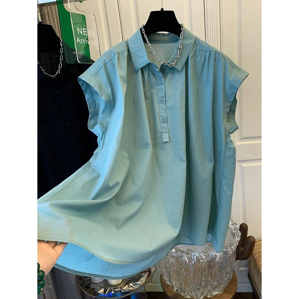 飞飞袖雪纺衬衫女夏季薄款大码胖宽松时尚复古独特黑色衬衣上衣