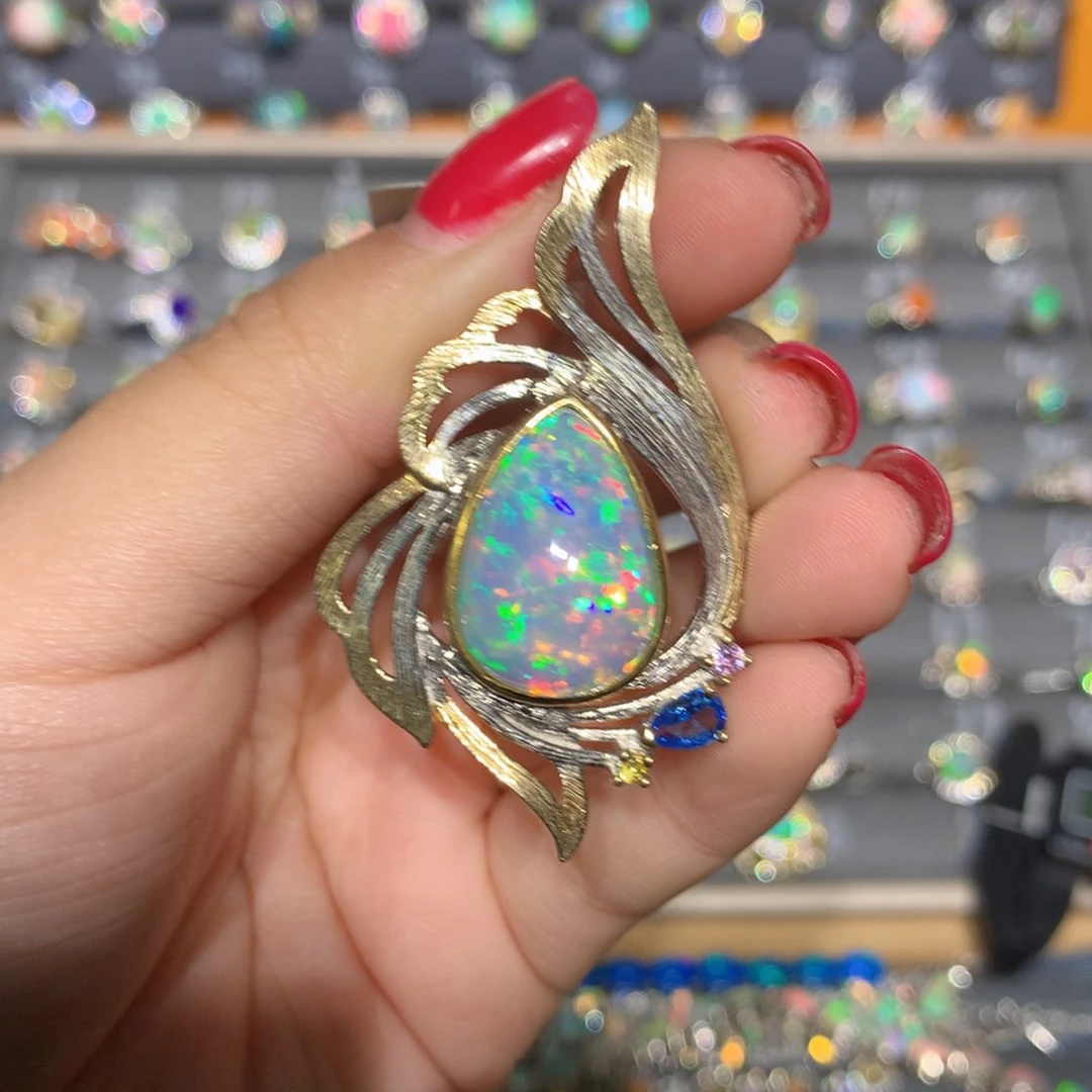 银S925镶嵌欧泊欧泊吊坠l