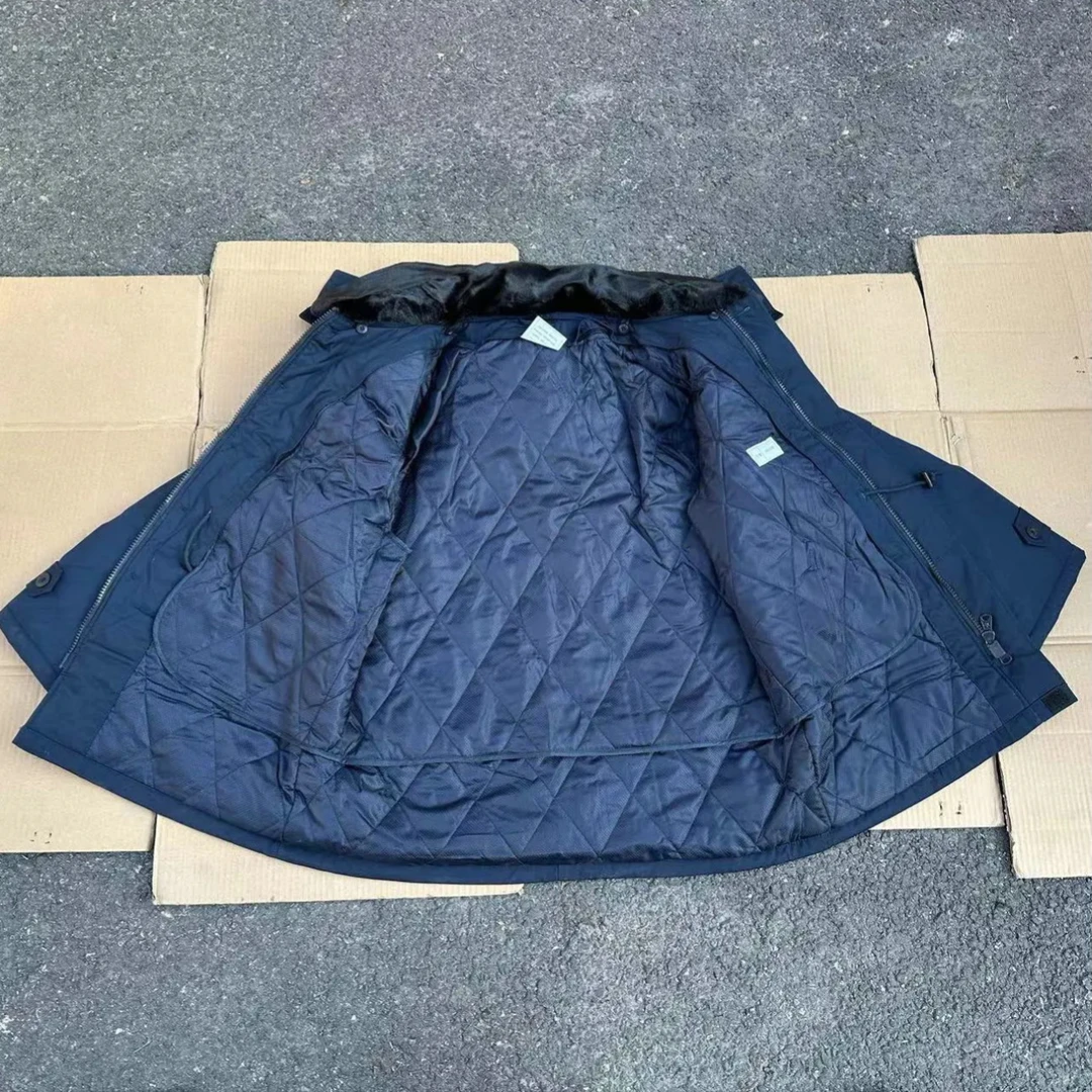 【寒区】藏青色户外冬季加厚防寒防泼水棉大衣中长款内胆毛领可拆