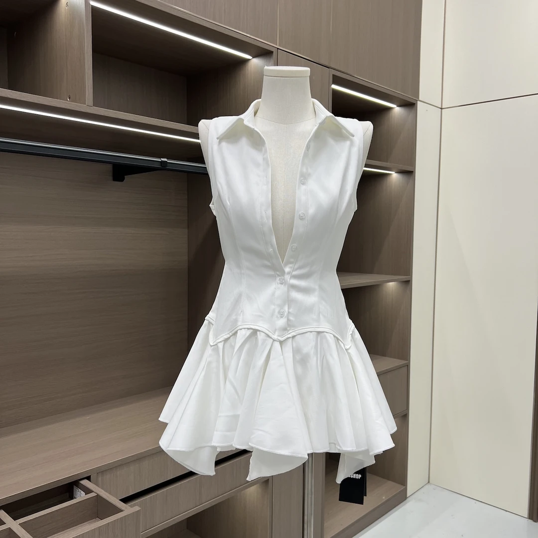小众设计感气质收腰显瘦纯欲无袖曲线主义法式性感白色纯欲ol套装