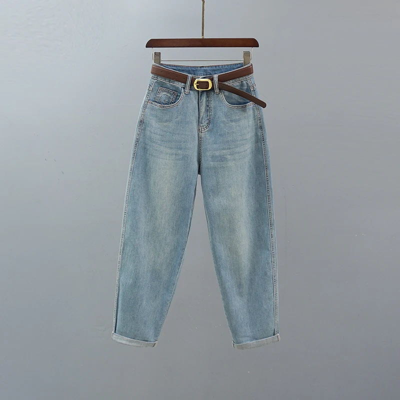 2025夏季新款高腰老爹哈伦牛仔裤女欧货浅蓝色宽松休闲百搭萝卜裤