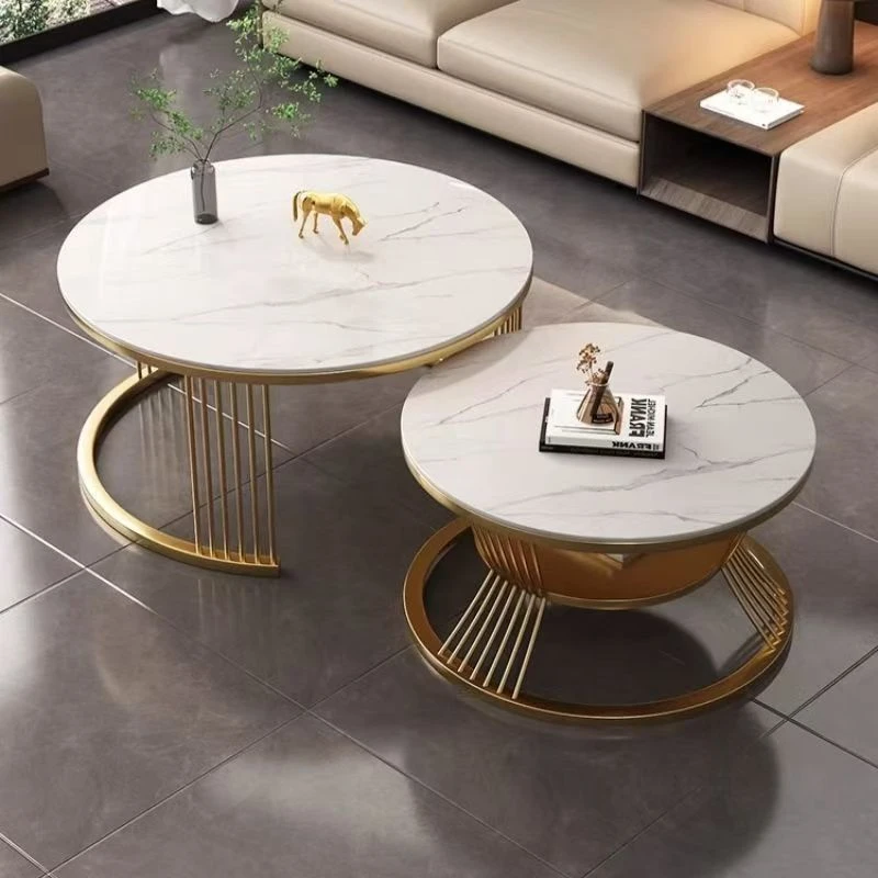 意式极简岩板字母茶几客厅家用简易小户型出租房专用圆形桌子家具