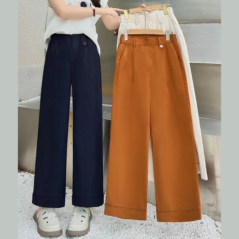 橙色时尚女士花苞腰休闲裤夏季新款爆款薄款宽松垂感九分阔腿裤子