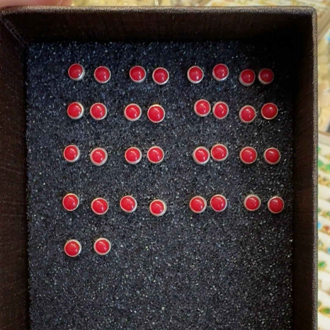 925银耳饰 印度拉达克进口S 925纯银小耳钉红色