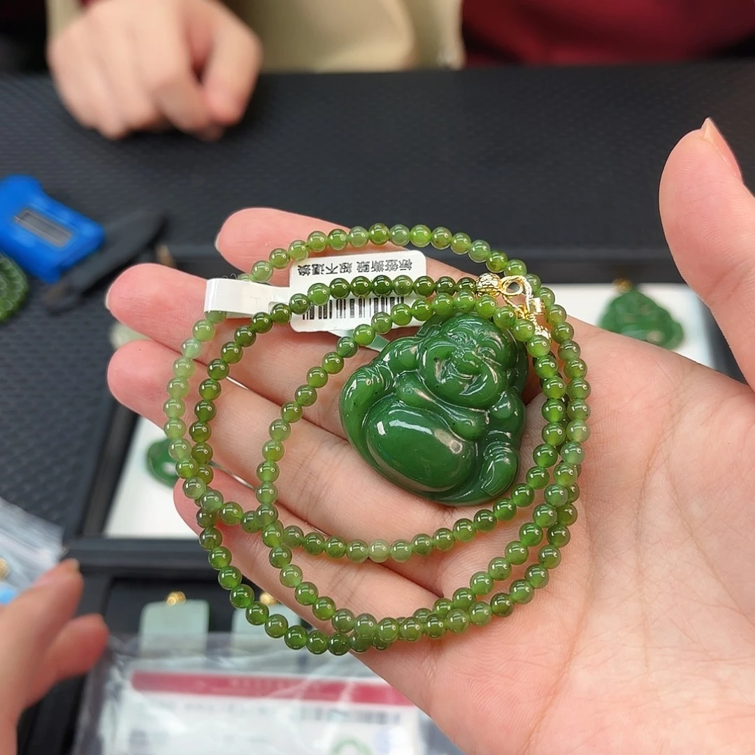 和田玉未镶嵌手链碧玉佛公卡35套装